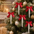 thumbnail image 5 of 6 Pack Pearl Flocked Velvet Bow Ornaments, 4 x 6 Inch Christmas Tree Hanging Bows for Holiday Wreath Garland Mantel Window Door Wall Party Decor, 5 of 8
