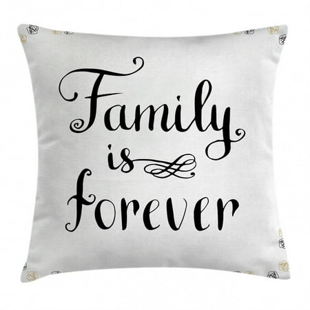 Family Throw Pillow Cushion Cover Ink Writing Quote About Family Framework With Sketchy Absract Figures Retro Decorative Square Accent Pillow Case
