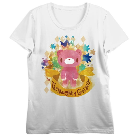Gloomy Bear water color paint background and ribbon with name The Naughty Grizzly on perfect White Short Sleeve Adult T-Shirt-Medium