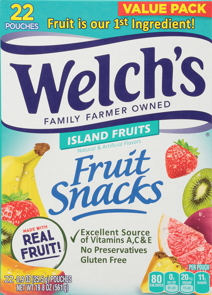 Welch's Island Fruits Fruit Snacks Value Pack, 0.9 oz, 22 count