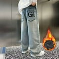 thumbnail image 2 of CAICJ98 Boys Baggy Jeans Thermal Fleece Lined Jeans Kids Elastic Waist Straight Leg Winter Denim Pants with Pockets Jeans for Boys (Blue,5-6 Years), 2 of 5