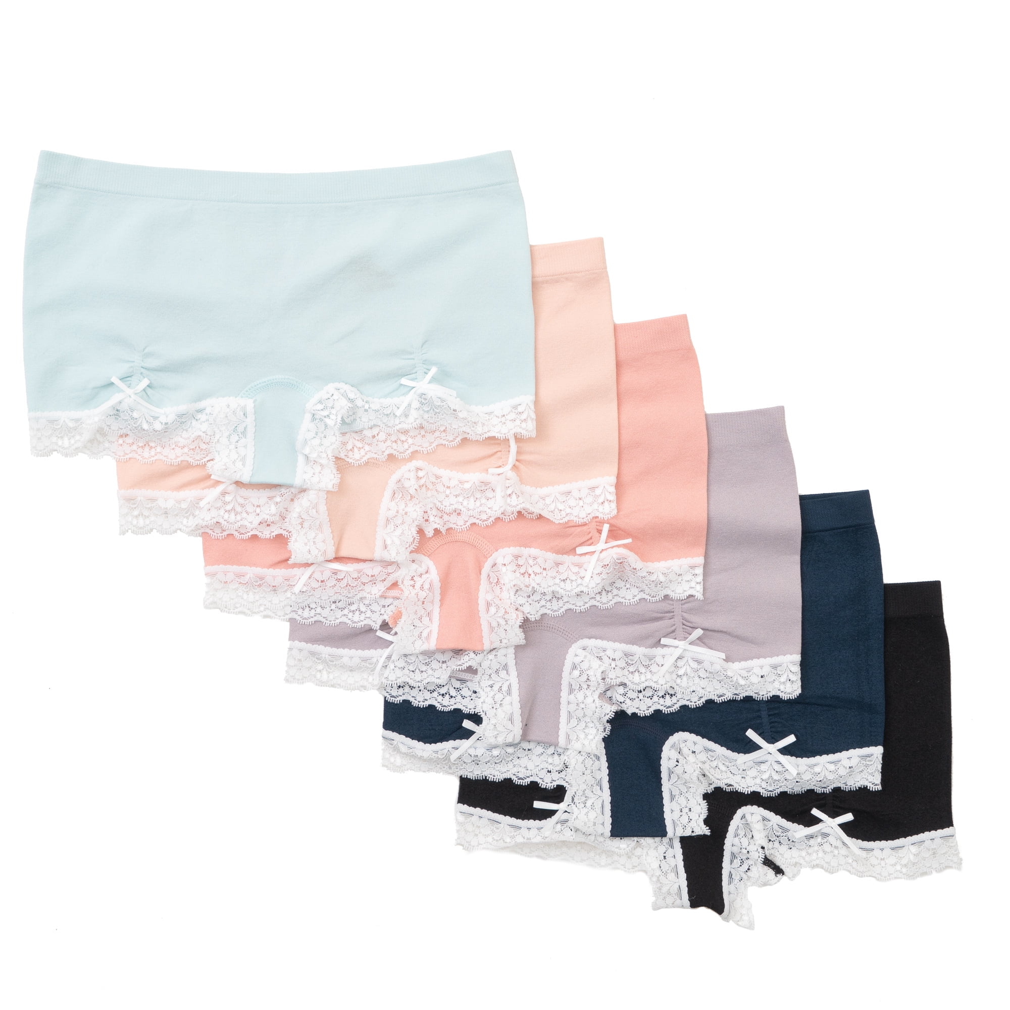 Pack of 6 Alyce Intimates Seamless Womens Boyshort with Lace Trim and Ruching Detail