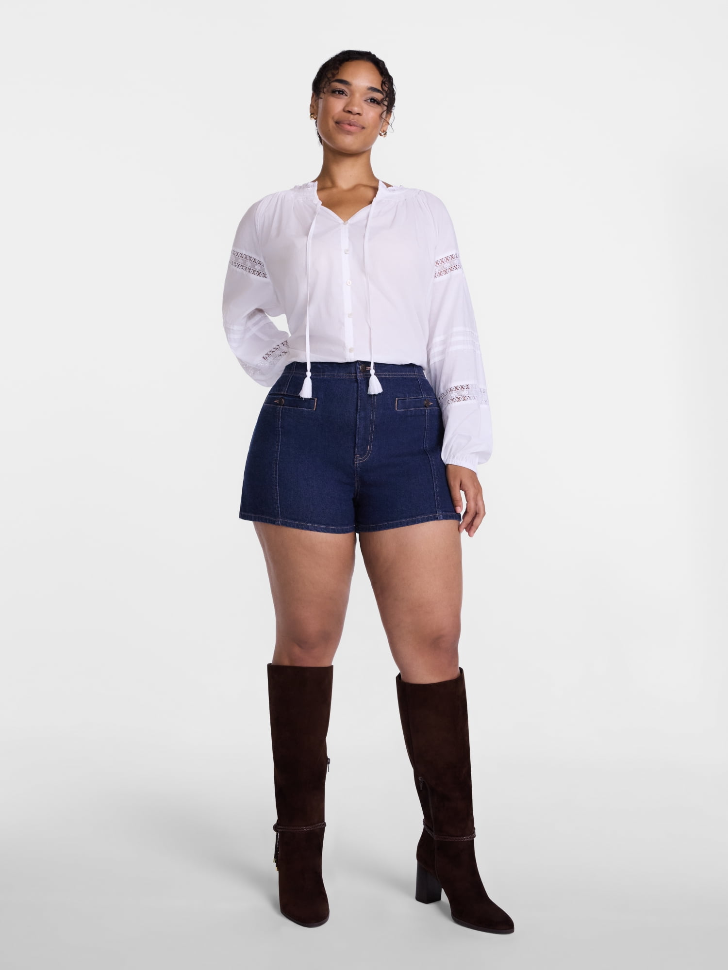 Scenario Women's High Rise Shorts with Welt Pockets, 3" Inseam, Sizes 0-20