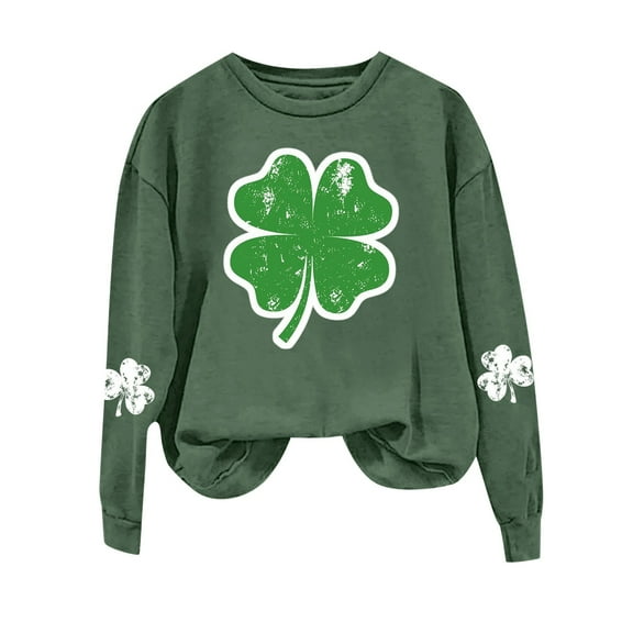 TAIAOJING Women Casual Crew Neck Long Sleeve Sweatshirt Printed Irish Day Green Top