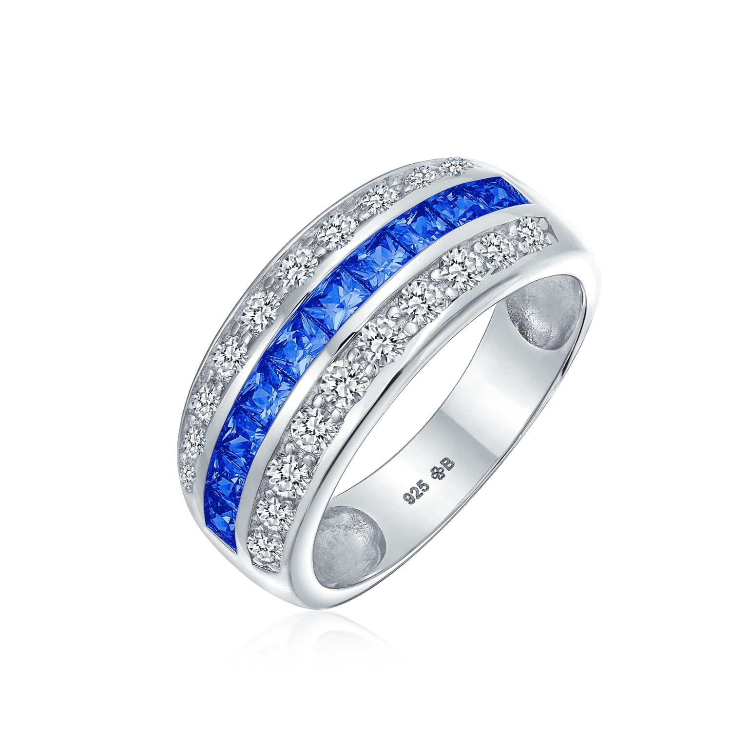 3MM Half Eternity Wedding Engagement Band Ring Princess Cut Simulated Aquamarine CZ 925 Sterling Silver Blue Apple Co