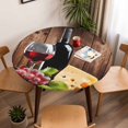 thumbnail image 5 of Wine Cheese Grapes Elastic Fitted Round Table Cover Farmhouse Wood Grain Waterproof Outdoor Tablecloth for Holiday Party, Picnic, Patio & Dining Fits Tables Up to 55"-60", 5 of 8