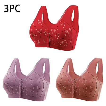 Itsame 3PC Bras for Women s Full Support Everyday Casual Bra Set Printed Cotton Wireless Comfort Bralette Coffee Size XL