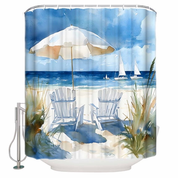 Coastal Sea Wave Blue Bathroom Shower Curtains with 12 Hooks Polyester Waterproof Shower Curtain for Stalls and Bathtubs Nautical Ocean Beach Plant Decorative Bathroom Privacy Curtain 36x78 Inches