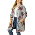 thumbnail image 2 of MODA NOVA Junior Plus Size Floral Cardigan Lightweight Open Front Knit Cardigan, 2 of 5