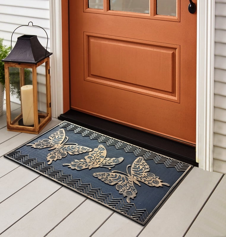 A1HC Rubber Pin Doormat Outdoor Entrance, Low Profile Mats For Front or Back Door Mat, 18”X30” Bronze/Black