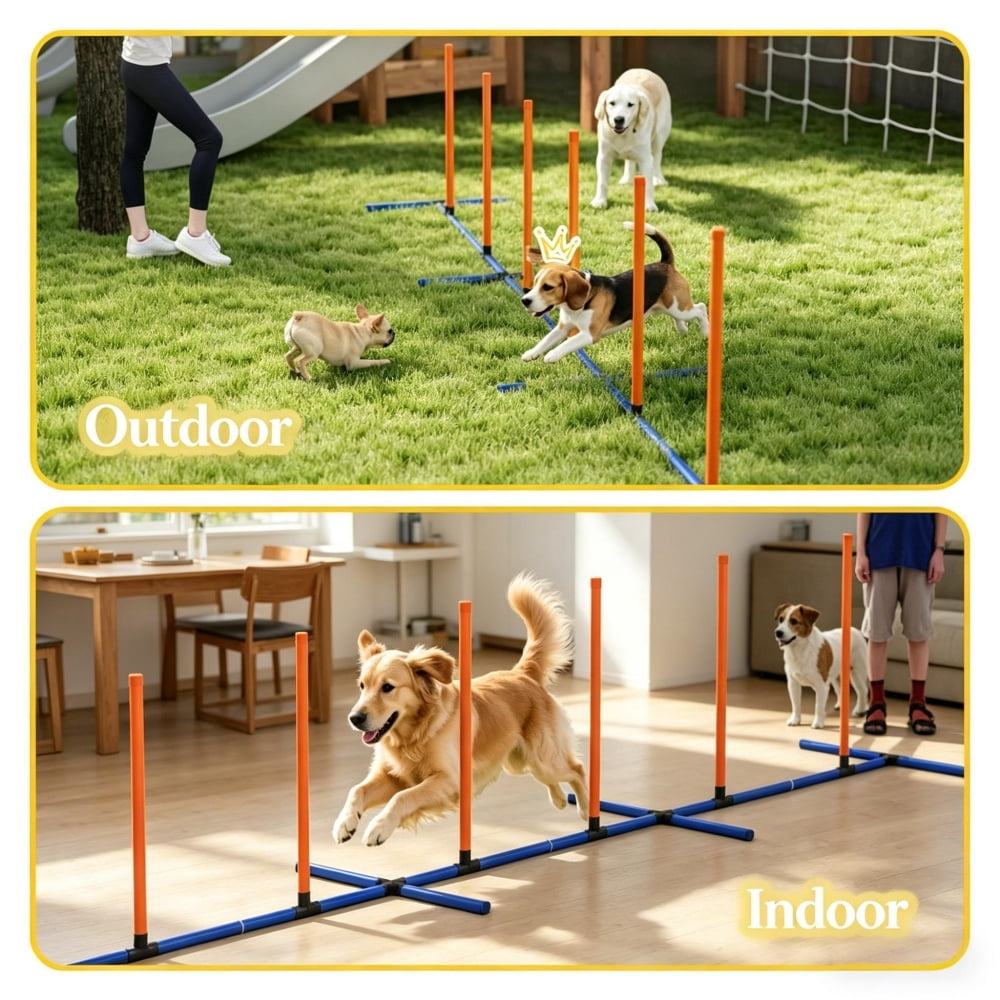 Dog Agility Training Set, 4 Jumps with 3 Adjustable Heights, Tool-Free Assembly, Oxford Carry Bag for All Skill Levels Dogs