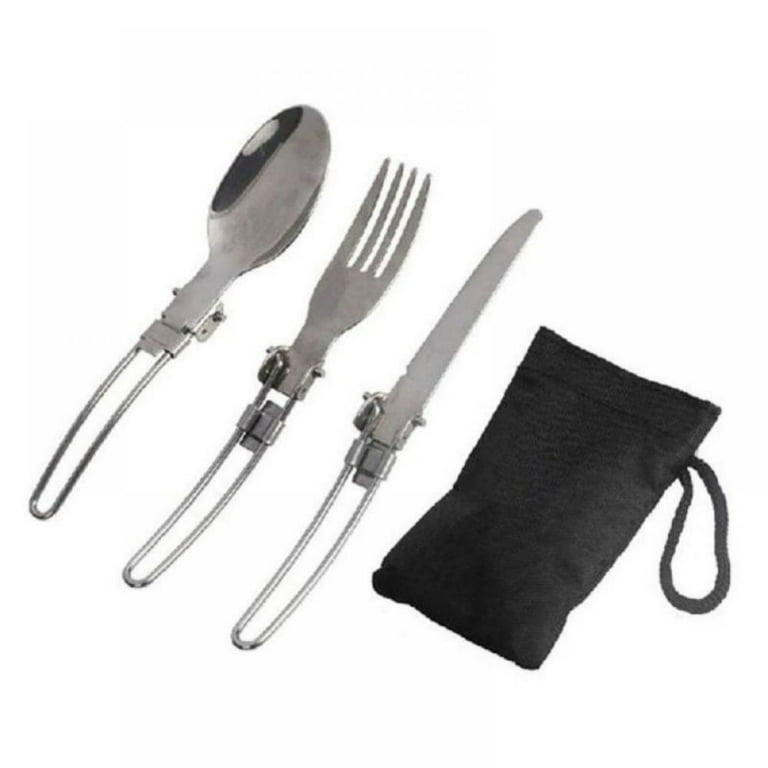 Portable Stainless Steel Cutlery Set With Foldable Fork, Spoon