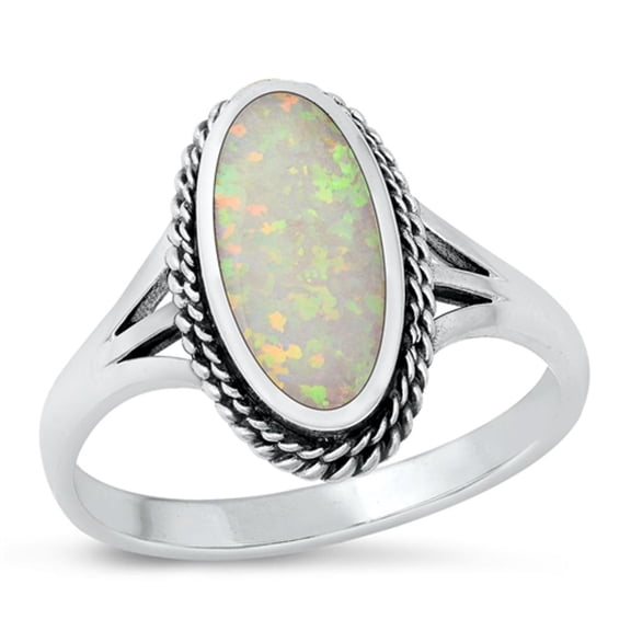 CHOOSE YOUR COLOR White Simulated Opal Promise Cocktail Ring .925 Sterling Silver Band CZ Female Size 10