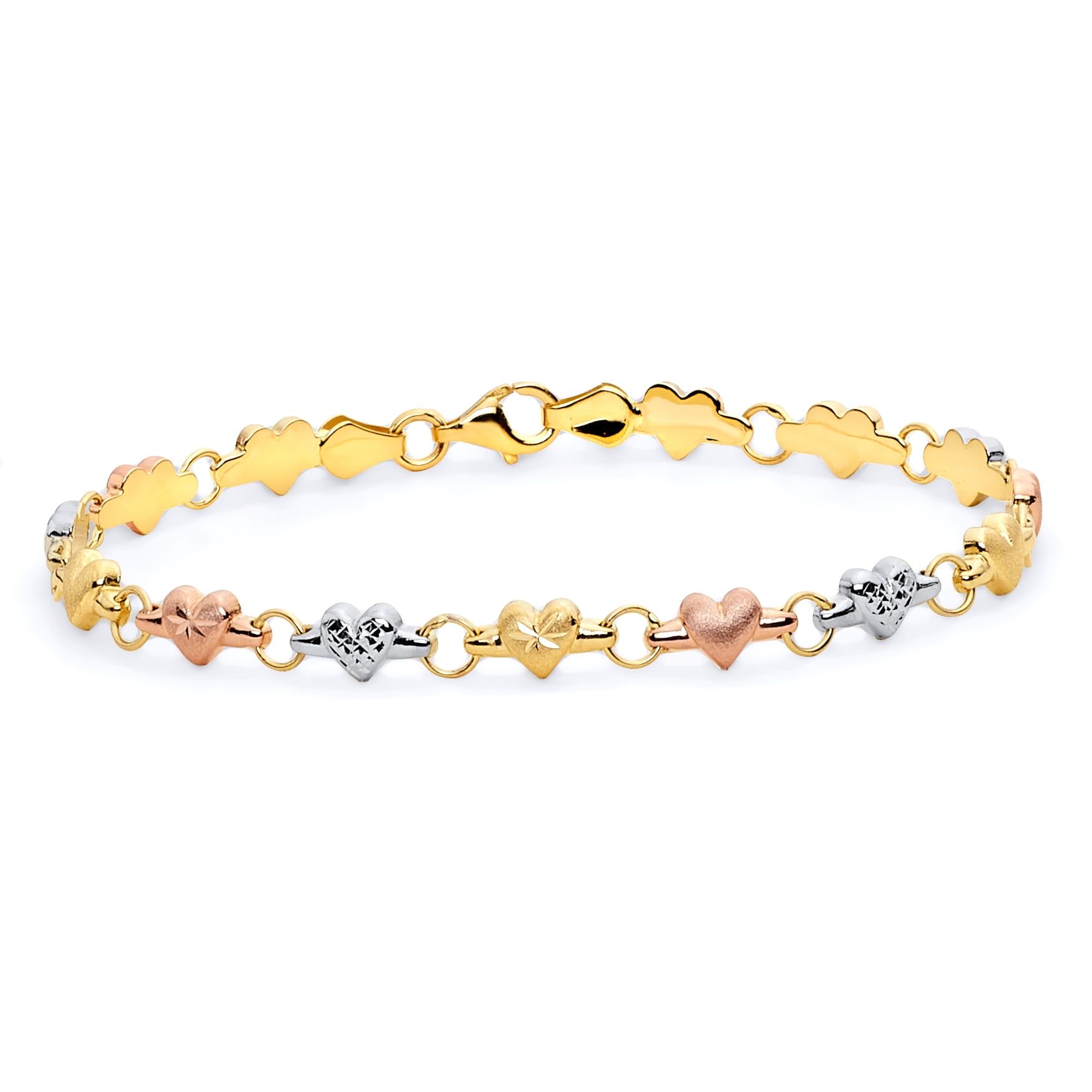 6 Wellingsale 14k Tri 3 Color Gold Polished 3mm Heart ID Figaro Bracelet with Lobster Claw Clasp 6 Wellingsale 14k Tri 3 Color Gold Polished 3mm Heart ID Figaro Bracelet with Lobster Claw Clasp