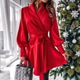 thumbnail image 4 of Vestido Camisero Informal de Larga con Cuello en V y Lazo para Mujer, Corte A, Minivestido Corto Rojo M, 4 of 9