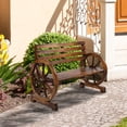 thumbnail image 3 of Ktaxon 41.5 Inch Rustic Fir Wood Bench, Wagon Wheel Design, Brown Outdoor Garden Patio Seat, 3 of 9