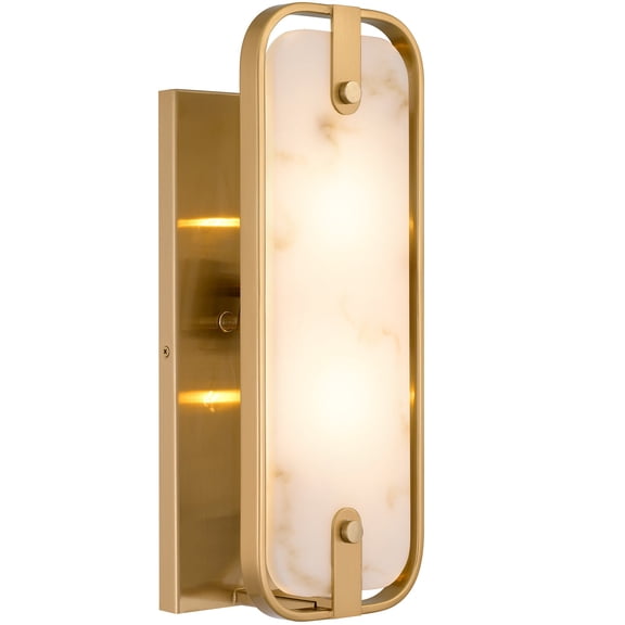 Kira Home Casia 16" Gold Faux Alabaster Wall Sconce, Gold Wall Light, Honed Resin Shade in Alabaster, Cool Brass