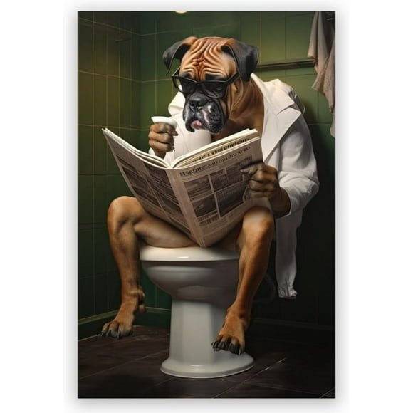dashauibi-Reading Newspaper Dogs Toilet animal wall art Poster Bathroom Decor bathroom wall art canvas print Bathroom Apartment Dormitory 20x30inch unframed, style-12