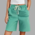 thumbnail image 2 of Bloomae Women's Bermuda Shorts Long Cotton Loose Beach Vacation Short Pants with Pockets Knee Length for Yoga Casual Walking Exercise Shorts Green S, 2 of 6