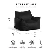 Big Joe Imperial Lounger Foam Filled Bean Bag Armchair with Removable Cover, Black Plush, Soft Polyester, 4 feet Big