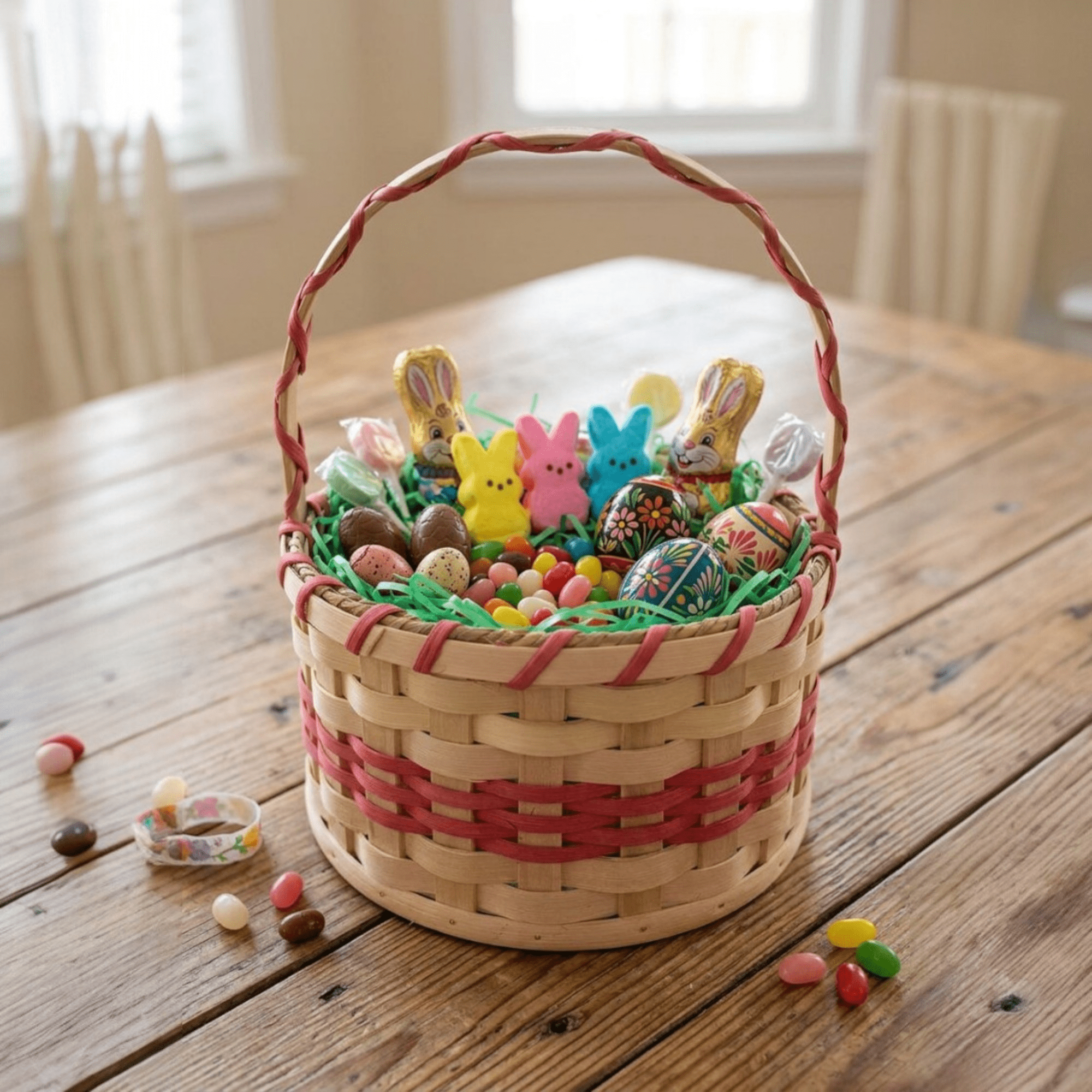 Amish Made Small Easter Basket With Solid Oak Bottom and Handle (Turquoise)