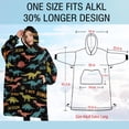 thumbnail image 4 of Oversized Wearable Blanket Hoodie,Black Cartoon Dinosaurs Names Pattern Sherpa Blanket Hoodie with Super Pockets,Super Warm Fuzzy Pullover for Women & Men, 4 of 6