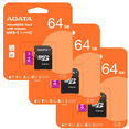 thumbnail image 1 of 3 Piezas De Micro Sd Adata Ausdx64guicl10 Con Adaptador 64gb, 1 of 4