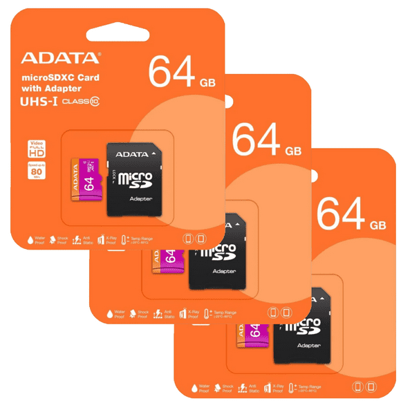 3 Piezas De Micro Sd Adata Ausdx64guicl10 Con Adaptador 64gb