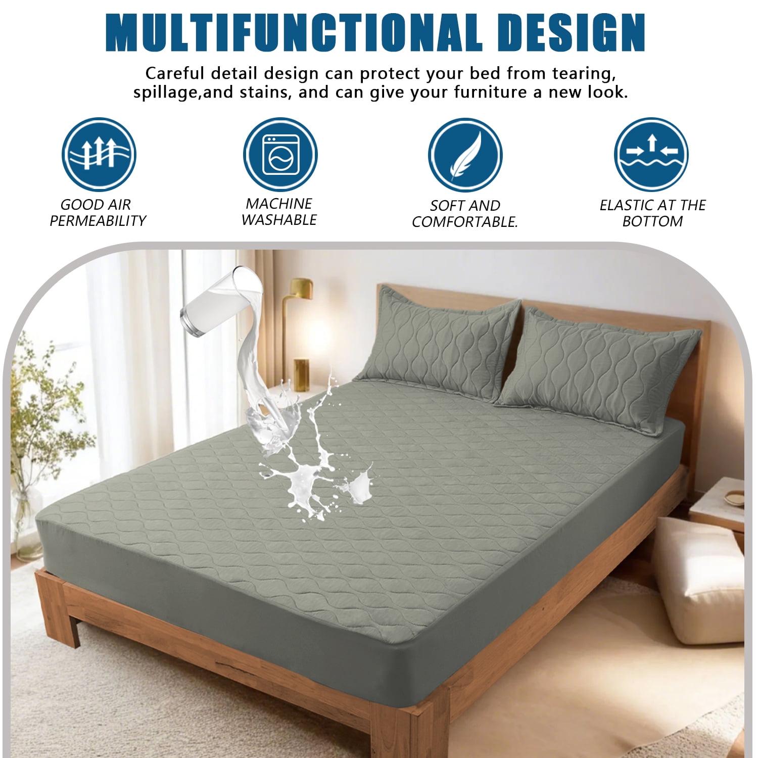 Waterproof Mattress Protector, Noiseless Full Size Mattress Pad with Deep Pocket Fitted Up to 11",Breathable Fitted Sheet Quilted Mattress Pad Cover (Black,Full)