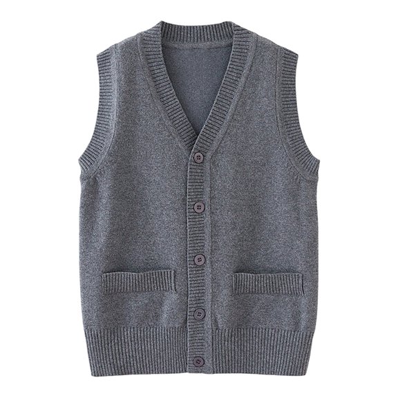 Generic Boys Girls School Uniform Sweater Vest Kids Toddler Cotton Knit V-Neck Button Sleeveless Sweater Cardigan Light Casual Jacket