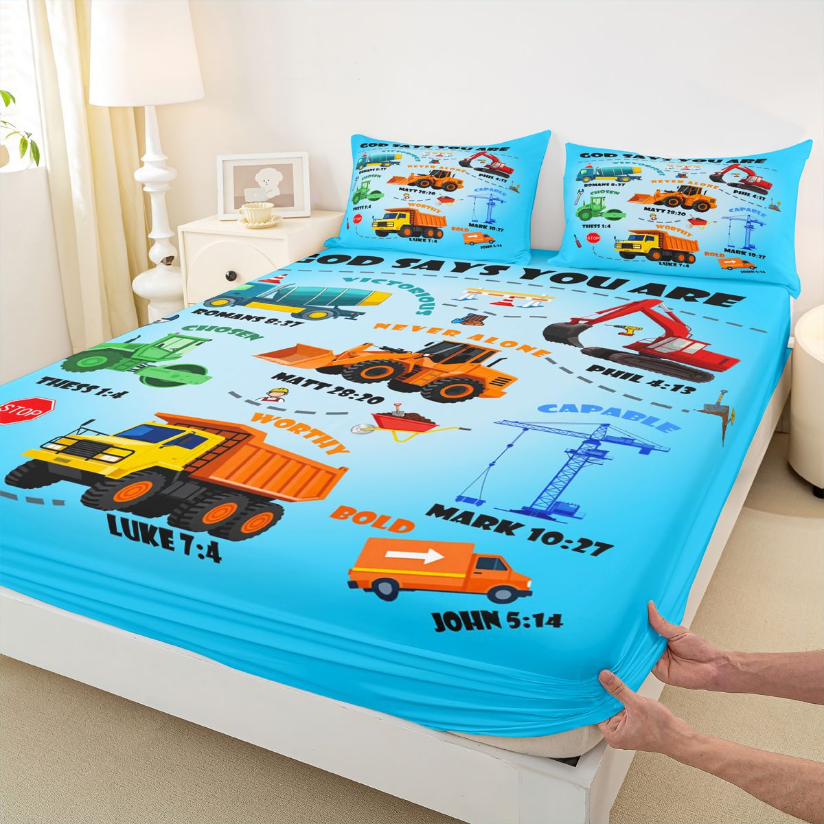Manfei Construction Truck Full Size Sheets,Excavator Bed Sheets,Equipment Vehicles Bulldozer Sheet Sets For Boys Teens,Microfiber Bedroom Decor,4pcs