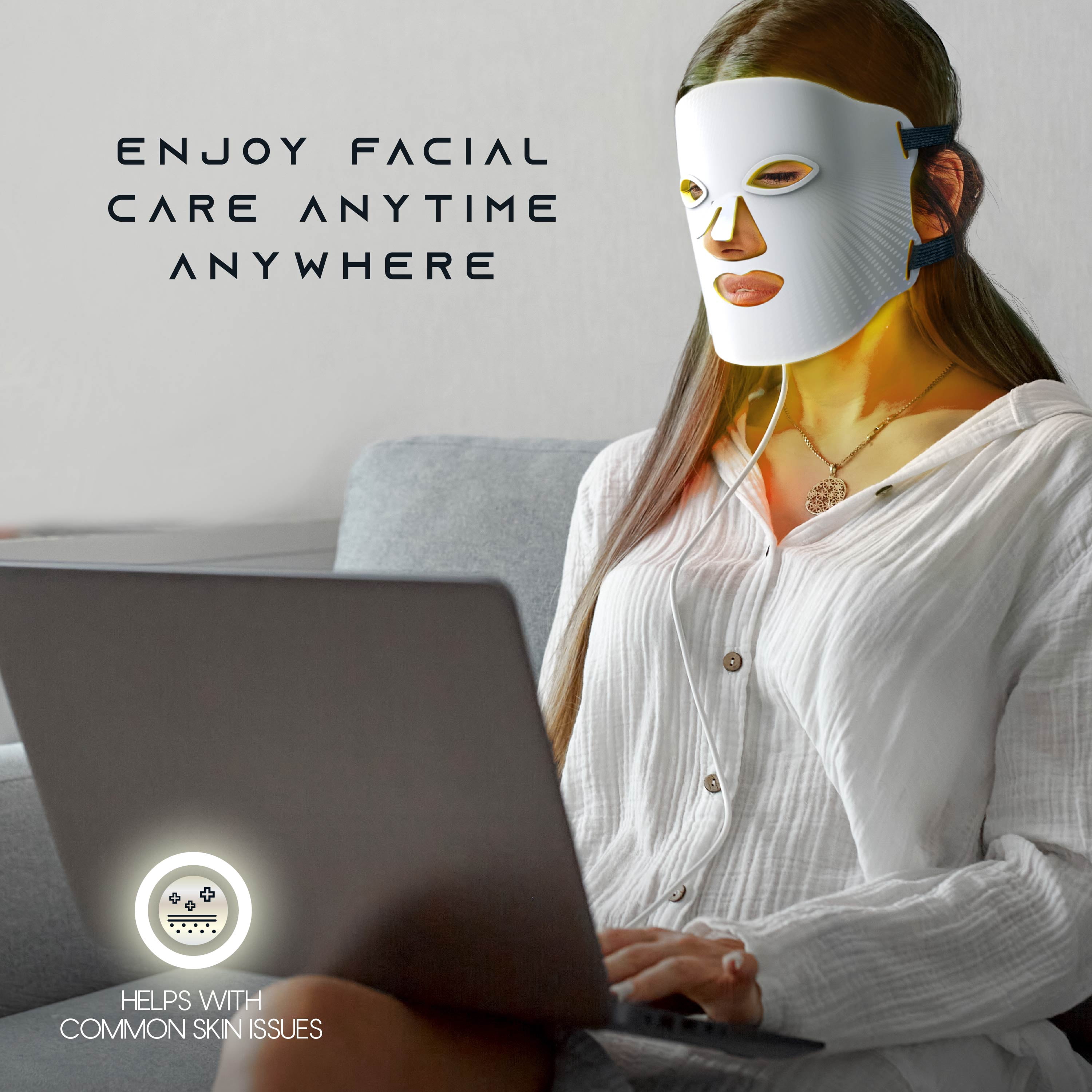 Icon by Tzumi LED Face Mask, Red Light Therapy Facial Mask with 7 LED Color Spectrum, USB-C Rechargeable