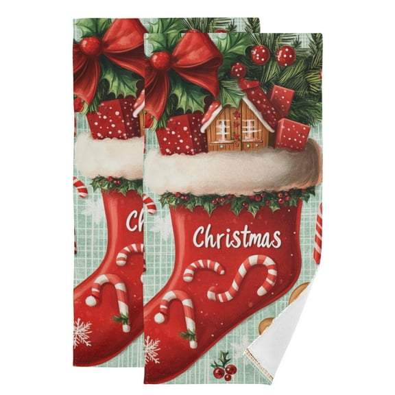 Christmas Stocking and Candy Canes Hand Towel Absorbent Bath Towels for Bathroom Sports Gym(28.3" X 14.4") Set of 2