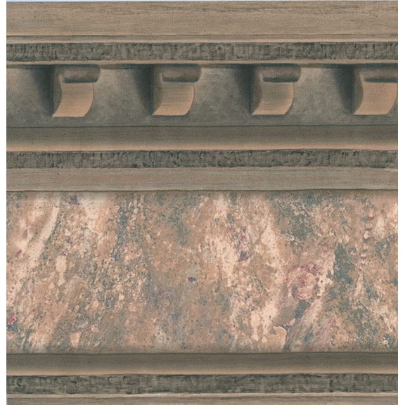 Concord Wallcoverings Wallpaper Border Architectural Pattern Green Faux Marble for Living Room, Green Beige Cream, 10.25 Inches by 15 Feet DK1164B