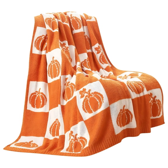 AUQ Halloween Fleece Throw Blanket,Pumpkin,Leaves Fall Plaid Blanket,Soft Fuzzy Plush for Couch Sofa or Bed,Flannel Lap Blanket,for Kids,Adults,Wife,Self(B)