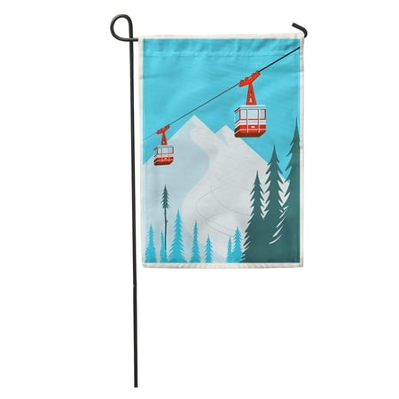 SIDONKU Blue Car Vintage Winter Cartoon Red Ski Lift Gondolas Moving in Snow Mountains Cable Garden Flag Decorative Flag House Banner 12x18 inch