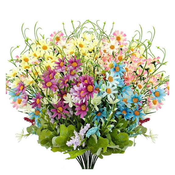 MAE Silk Artificial Daisy Flowers Fake Floral Bulk UV Resistant Wildflowers Bouquet Arrangement for Outdoor Home Indoor Table Office Garden Wedding Decoration (Multicolor), 4 Pcs