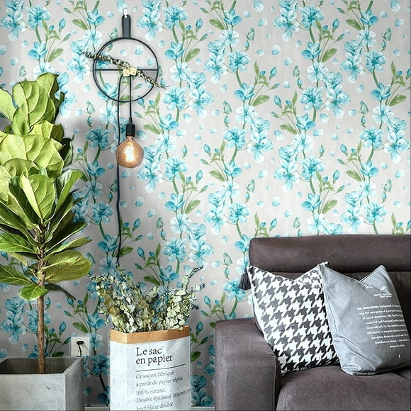 1 Roll, Vintage Blue Floral Brick Peel And Stick, 39.4"x17.7", Rustic Self-Adhesive Removable Wallpaper, Refrigerator Speaker Dryer Cabinet Oven Appliance Furniture Renovation Sticler, Room Background