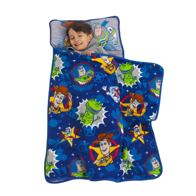 Disney Toy Story 4 - Toys in Action Alfombrilla para la siesta para niños pequeños, azul, verde, amarillo, gris