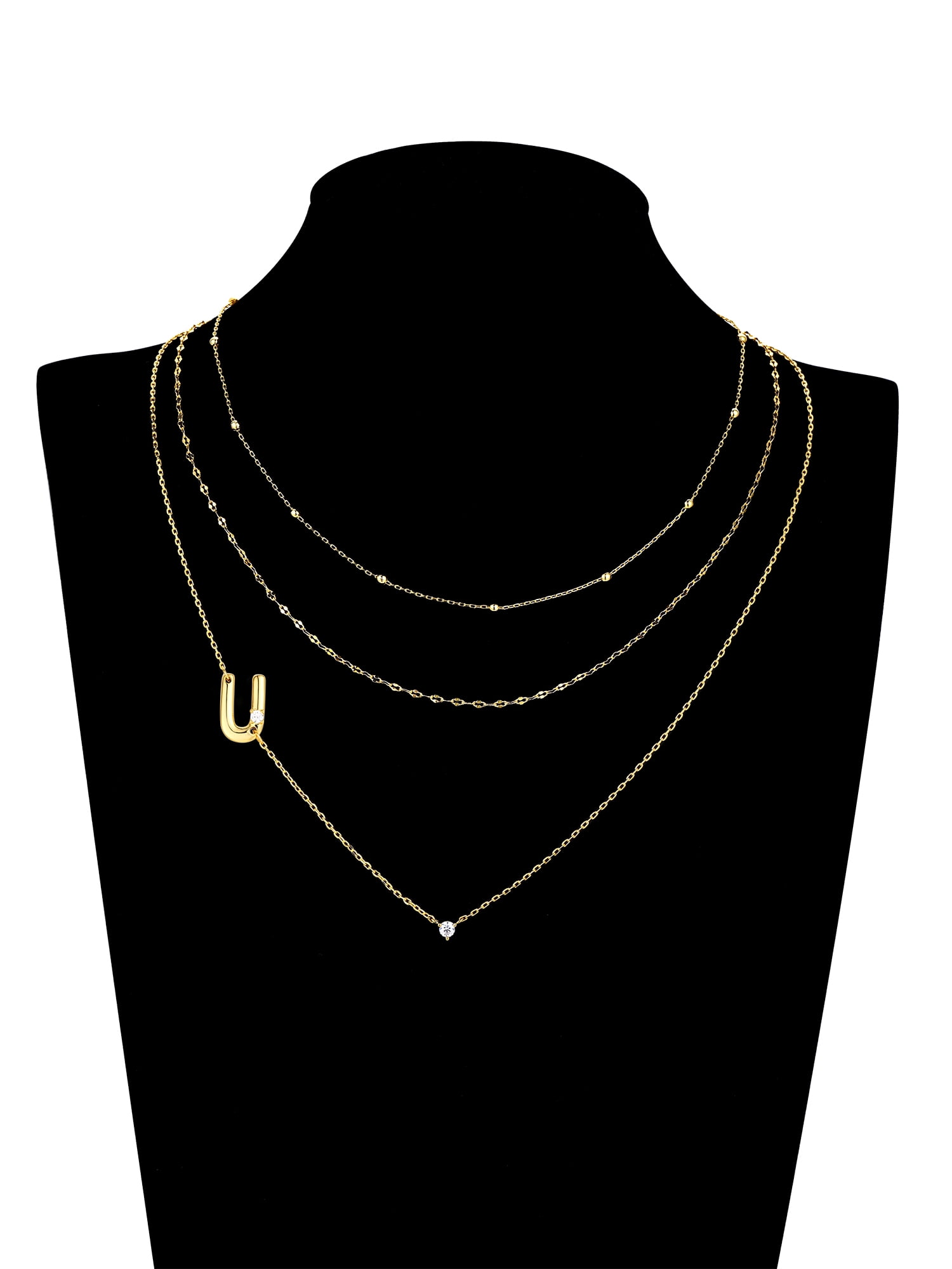 Believe by Brilliance U Triple Chain Initial Necklace Set in 14KT Gold Flash Plated Brass