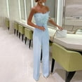 thumbnail image 2 of LEKODE Women Strapless Feather Tube Top Jumpsuit, Belted Straight Long Pant Romper for Holiday Cocktail Gathering Activities womens summer outfits Blue 2XL, 2 of 9