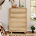 thumbnail image 6 of AOGLLATI Rattan 5-Drawer Tall Dresser, Modern Wooden Chest with Gold Handles, 6 of 9