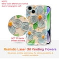 thumbnail image 2 of Case iPhone 16 Pro Max, Colorful Retro Oil Painting Printed Flower Laser Glossy Pattern Cute Curly Wave Edge Exquisite Phone Cover Stylish Durable TPU Protective Case Girl Women-Green,Blue Green, 2 of 5