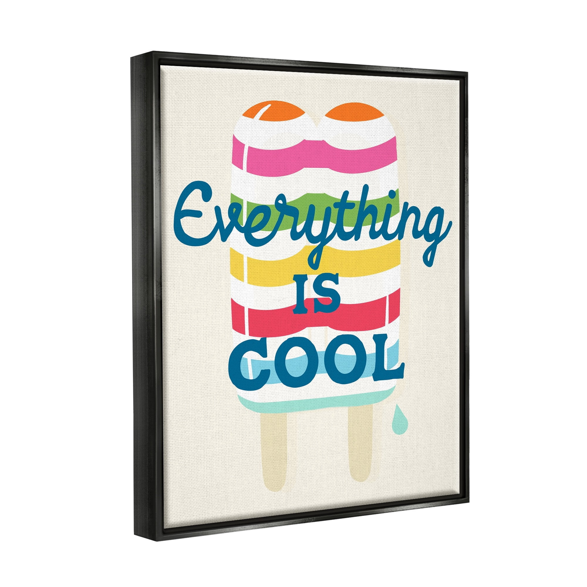 Stupell Industries Everything Is Cool Summer Striped Ice Pop Snack Graphic Art Jet Black Floating Framed Canvas Print Wall Art, Design by Daphne Polselli