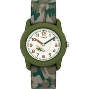 Kids' Green Analog Watch, Camo Elastic Fabric Strap