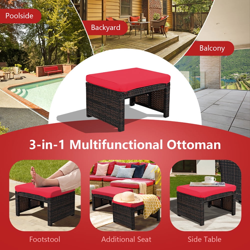 Aimee Lii 2 Pieces Patio Rattan Ottomans with Soft Cushion for Patio and Garden, Outdoor Patio Furniture Set, Red Aimee Lii 2 Pieces Patio Rattan Ottomans with Soft Cushion for Patio and Garden, Outdoor Patio Furniture Set, Red