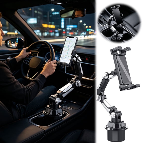 Multifunctional Cup Holder Tablet Stand Adjustable Arm Car Mount for Phones and Tablets Fits Most Vehicle Cup Holders Black