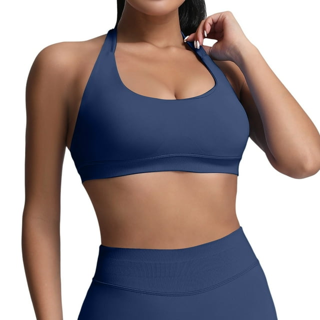 Women Workout Bras Medium Low Support Sports Bras Seamless Open Back Gym Padded Yoga Crop Top