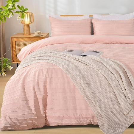 

NEXHOME PRO California King Duvet Cover Pink 3 Pieces Boho Tufted Duvet Cover Set Soft and Lightweight Microfiber Comforter Cover Set for All Season (Pink Cal King 104 x 98)-No Comforter
