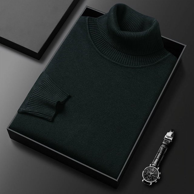Suéter de otoño e invierno para hombre, camisa de punto con parte inferior, suéter de cuello alto de color sólido entallado para hombres jóvenes y de mediana edad, multicolor